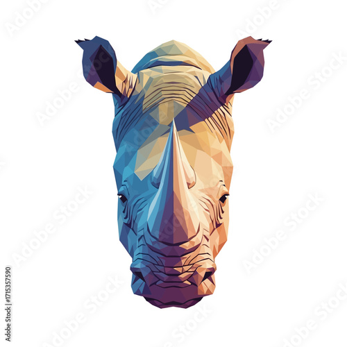 Geometric Rhino Portrait A Striking Low Poly Illustration on White Background