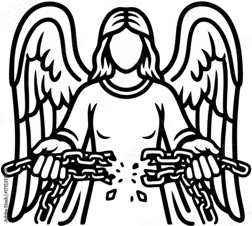 Group of three angels line art