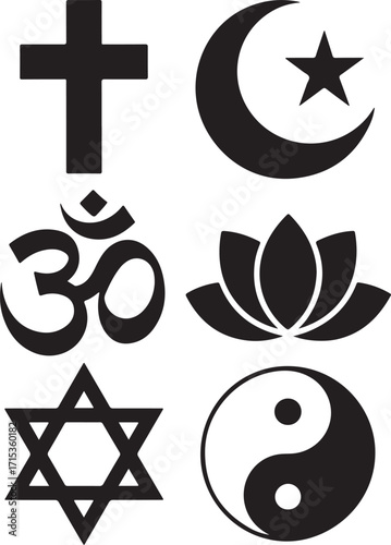 Diverse spiritual symbols for unity and belief