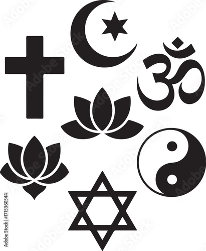 Diverse faiths symbols united, peace, harmony, understanding