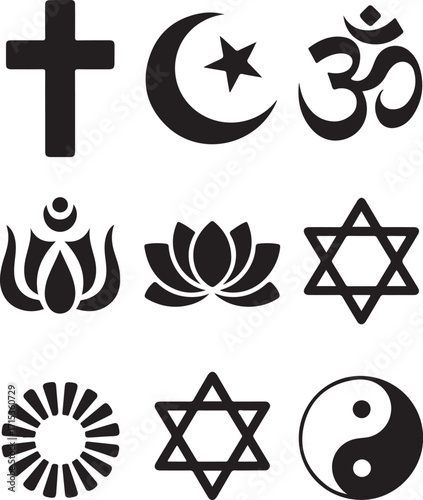 Diverse faith symbols unite humanity's spiritual journeys