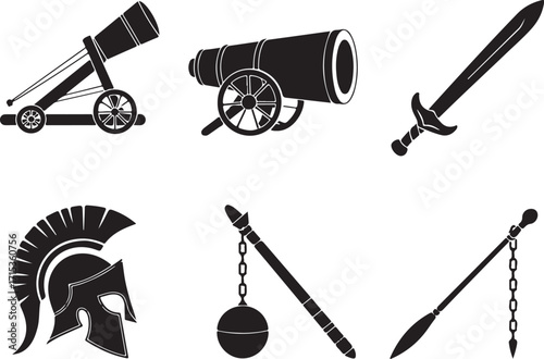 Ancient weaponry icons warrior history military battle combat
