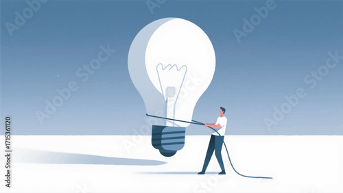 Illustration Of A Man Tying A Light Bulb Vector Design Template