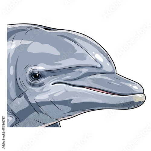 Detailed Illustration of a Playful Bottlenose Dolphin Aquatic Marine Mammal