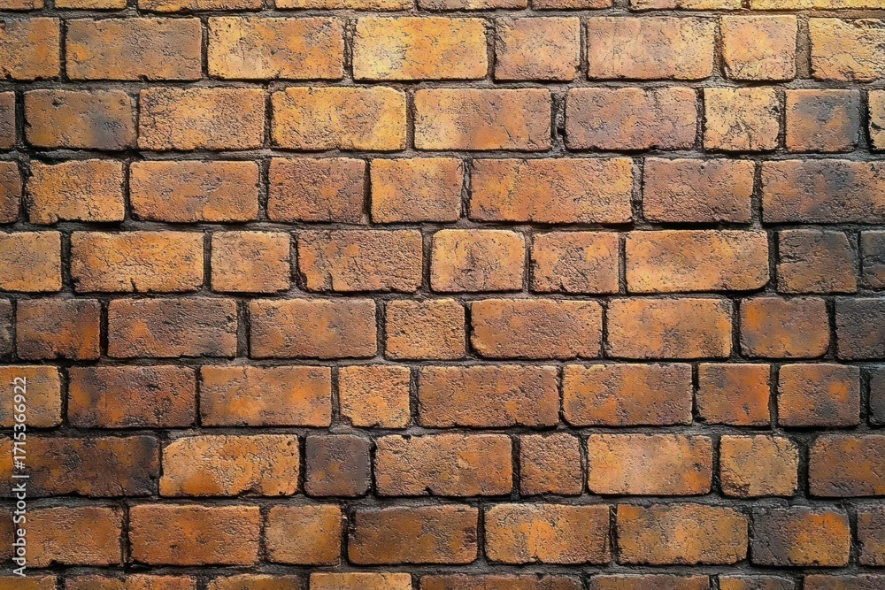Fototapeta premium Close-up view of a textured orange and brown brick wall with weathered surfaces and visible mortar lines