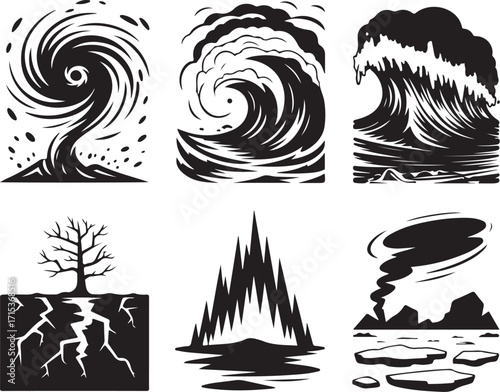 Dynamic elemental forces icons powerful nature's might