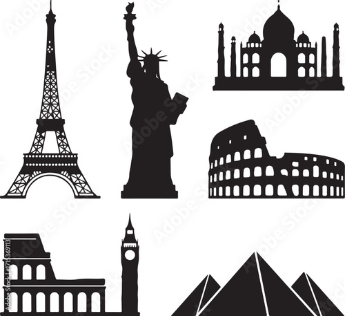 Iconic world landmarks silhouette collection for travel