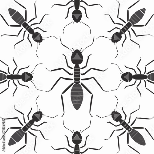 Abstract seamless ant pattern illustration in minimalist flat design, perfect for backgrounds and decor