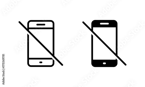 Phone use not allowed icon. No smartphone symbol. Mobile device prohibited sign for quiet area, meeting room, or exam zone