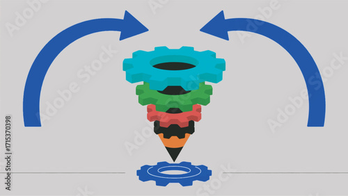 Illustration Of A Funnel Consisting Of Several Gear Wheels Vector Design Template