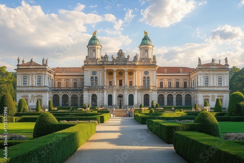 Wallpaper Mural Elegant historic palace with symmetrical green manicured gardens under a partly cloudy sky in late afternoon light Torontodigital.ca