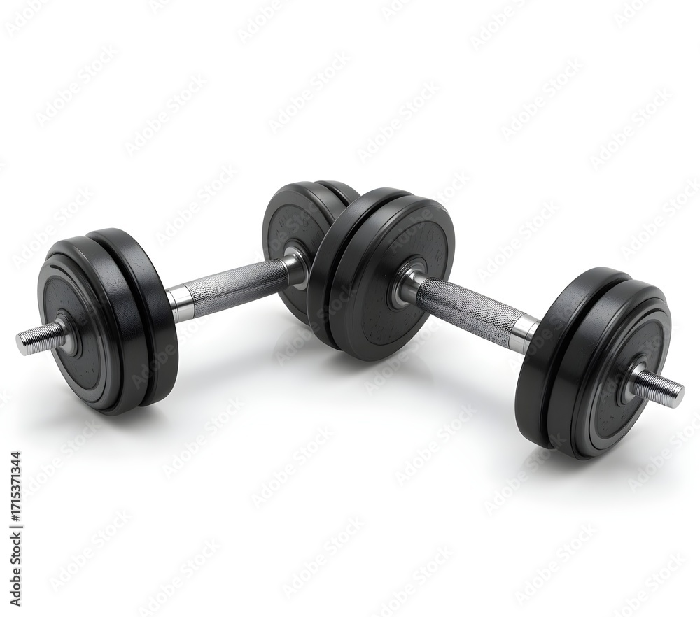 Fototapeta premium Pair of Adjustable Black Dumbbells with Metal Handles for Home Gym Workout, Strength Training, Bodybuilding, and Fitness Exercise Equipment