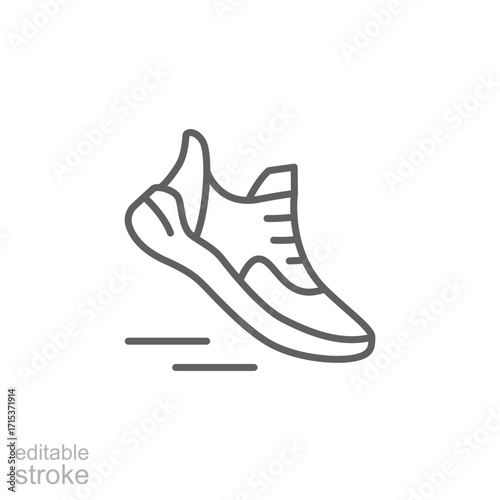 Running shoes icon. Simple outline style. Shoe, run, sneaker, exercise, runner, foot, workout, marathon, leisure, athlete, sport concept. Thin line symbol. Isolated design editable stroke.