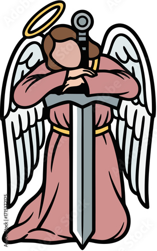 Angel couple in red robes illustration
