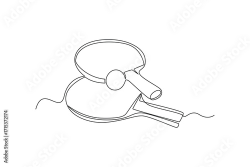 Continues line and simple line of table tennis racket and ball single line drawing vector graphic design illustration