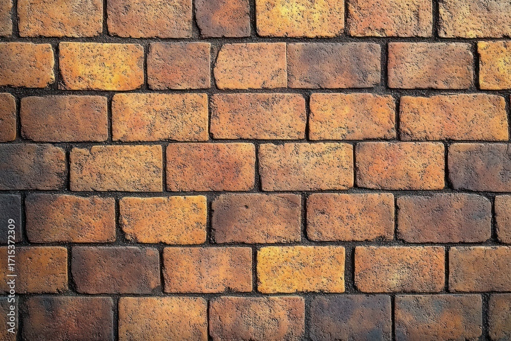 Obraz premium Close-up view of a textured brick wall with varying shades of brown and orange under natural light
