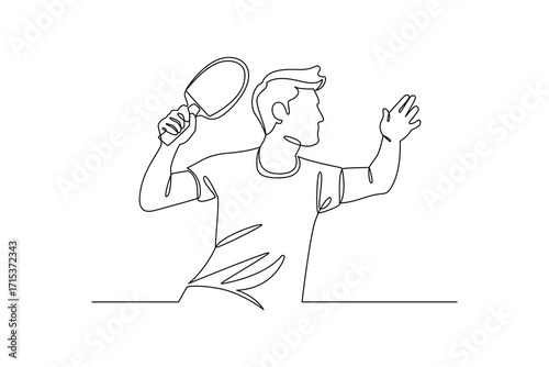 Continues line and simple line of man serving table tennis with racket single line drawing vector graphic design illustration
