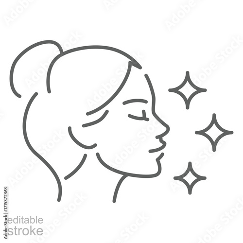 Skin care icon. Simple outline style. Beauty, face, glow, skincare, radiant, woman, anti, health, makeup, facial, clear, shine, clinic concept. Thin line symbol. Isolated design editable stroke.
