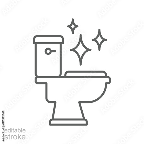 Toilet cleaning bowl icon. Simple outline style. Clean, flush, wc, cleanliness, seat, keep, restroom, bidet, hygiene, cleaner, bathroom concept. Thin line symbol. Isolated design editable stroke.