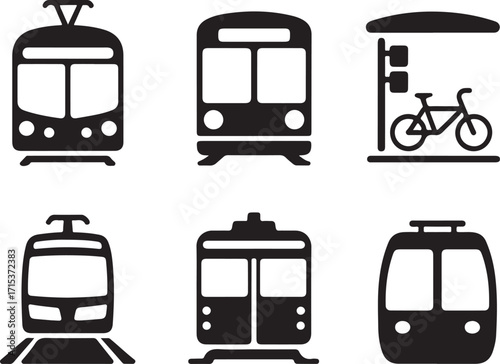 Urban transit icons train bike bus stop city transport