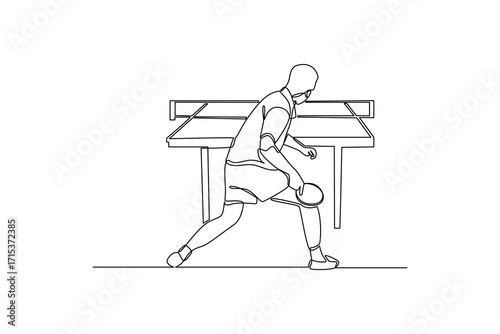 Continues line and simple line of man smashing ball in table tennis single line drawing vector graphic design illustration
