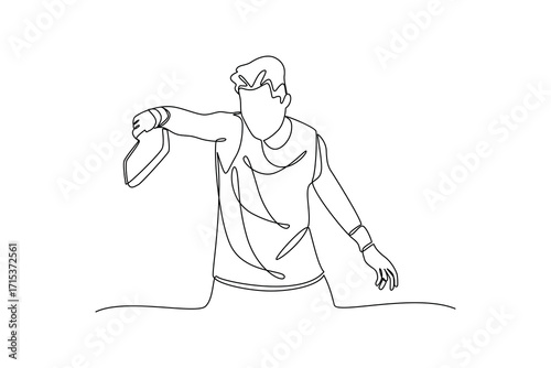 Continues line and simple line of man hitting ball on table tennis match single line drawing vector graphic design illustration