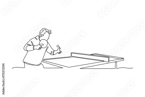 Continues line and simple line of man serving ball in table tennis single line drawing vector graphic design illustration