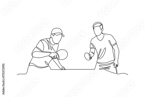 Continues line and simple line of two men practicing table tennis single line drawing vector graphic design illustration