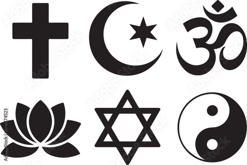 Diverse faith symbols unite for spiritual harmony and peace