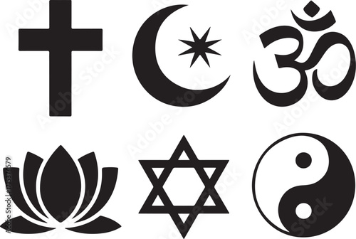 Diverse religious symbols united for peace and harmony