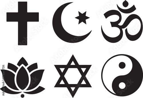 Diverse global faith symbols united in harmony