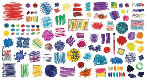 Collection of colorful paint, ink brush strokes, brushes, lines, grungy. Dirty artistic design elements, boxes, frames. Vector illustration