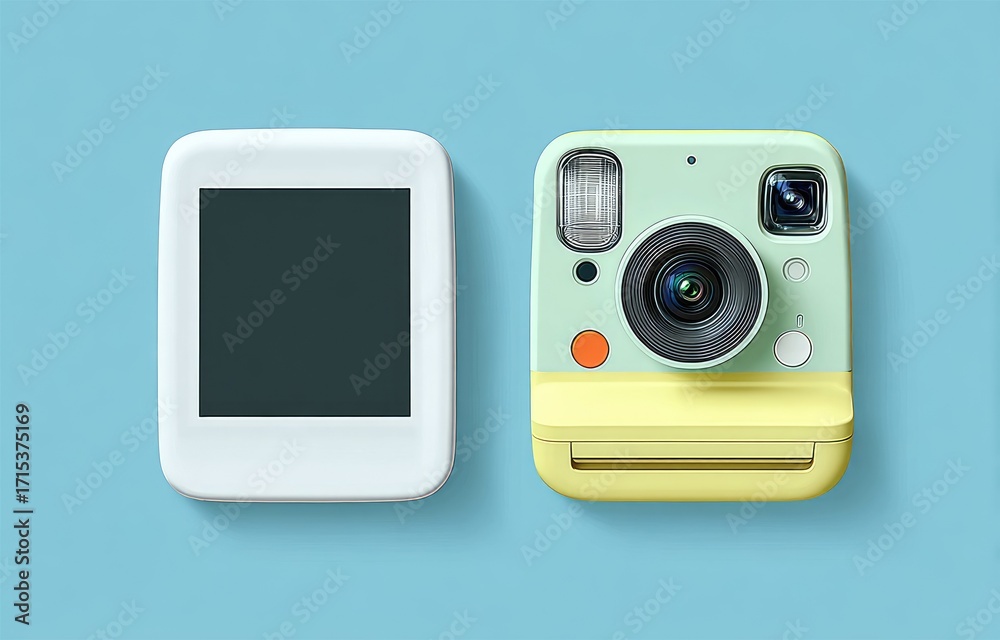 Fototapeta premium Pastel instant camera and blank photo