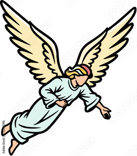 Angel soaring with extended wings illustration