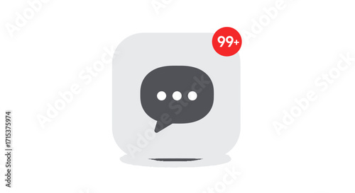 A modern flat design chat icon with a red notification badge showing over ninety-nine unread messages.