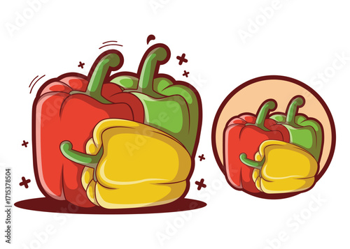 Bell Pepper Illustration – Red, Yellow, Green Vegetable Cartoon