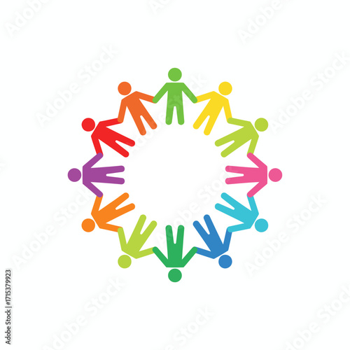 A circle of colorful paper-cut style people holding hands, symbolizing unity, community, teamwork, and global diversity.