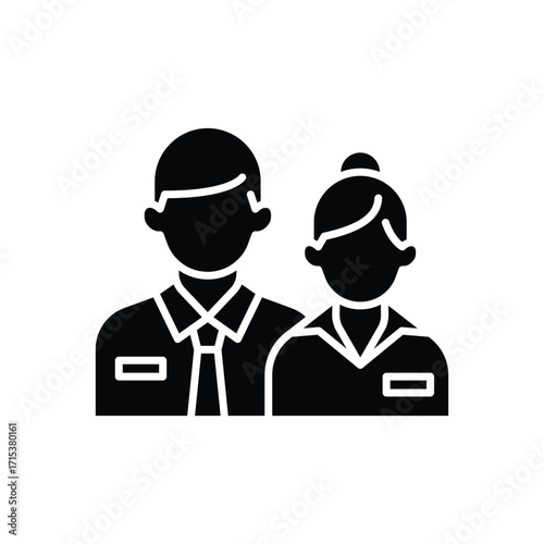 Company staff icon. Simple solid style. Man and woman in uniform, worker, employee, couple, official business representatives concept. Silhouette, glyph symbol. Isolated design.
