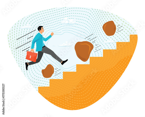 Overcome obstacle concept. Businessman Climbing Stairs Overcoming Obstacles.