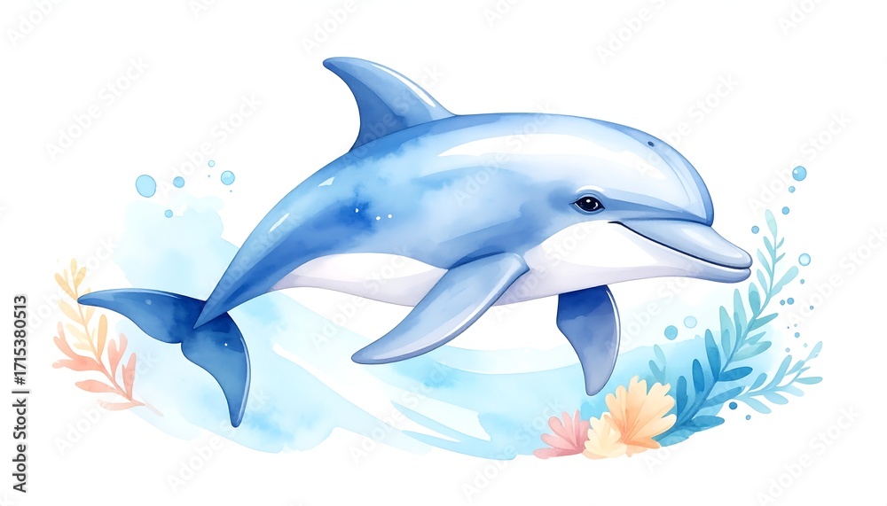 Fototapeta premium Cute dolphin in watercolor style
