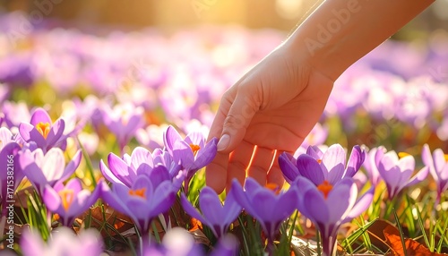 Spring blossoms gently touched by a hand
