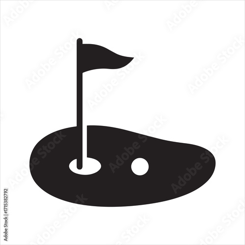 Golf course green with flag or flagstick and golf ball flat vector icon for sports apps and websites