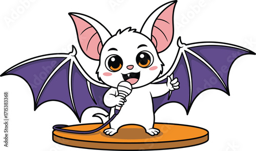 Cute cartoon bat holding microphone and giving thumbs up