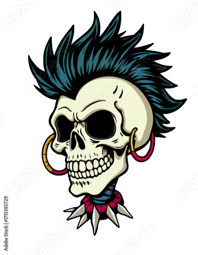 Punk Skull Mascot Logo with Mohawk