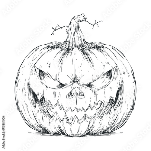 Scary pumpkin carving design for Halloween celebrations. Vector hand drawn illustration

