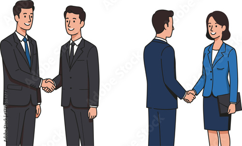Business handshake between professionals in formal attire, symbolizing partnership, agreement, teamwork, corporate success, and professional collaboration on white background
