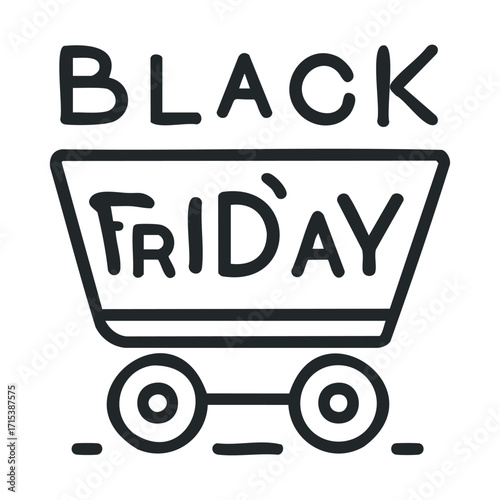 Black Friday shopping cart design for seasonal promotions and sales. Vector hand drawn illustration

