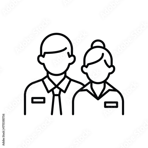 Company staff icon. Simple outline style. Man and woman in uniform, worker, employee, couple, official business representatives concept. Thin line symbol. Isolated design.