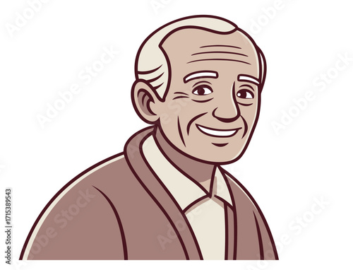 Portrait of a smiling mature man illustration with a kind expression