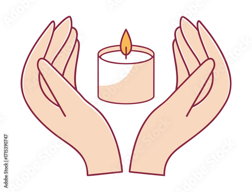 Hands gently protect a candle flame in a peaceful illustration